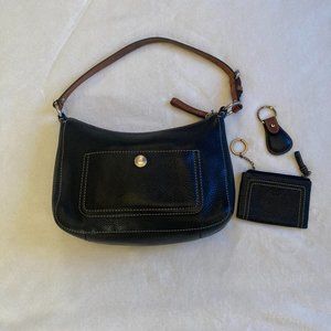 Coach Black Pebble Leather Shoulder Bag,  F10890 with coin purse and key ring